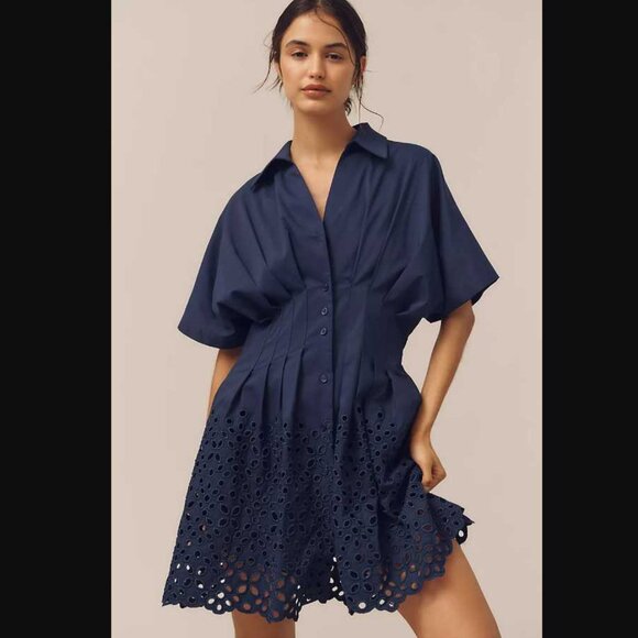 New XL Exquise x Anthropologie The Tobie button front pleated mini shirt  dress